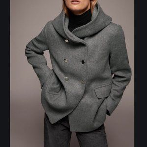 ZARA WOOL GRAY FULLY LINED SHAWL COLLAR DOUBLE BREASTED COAT $149.90